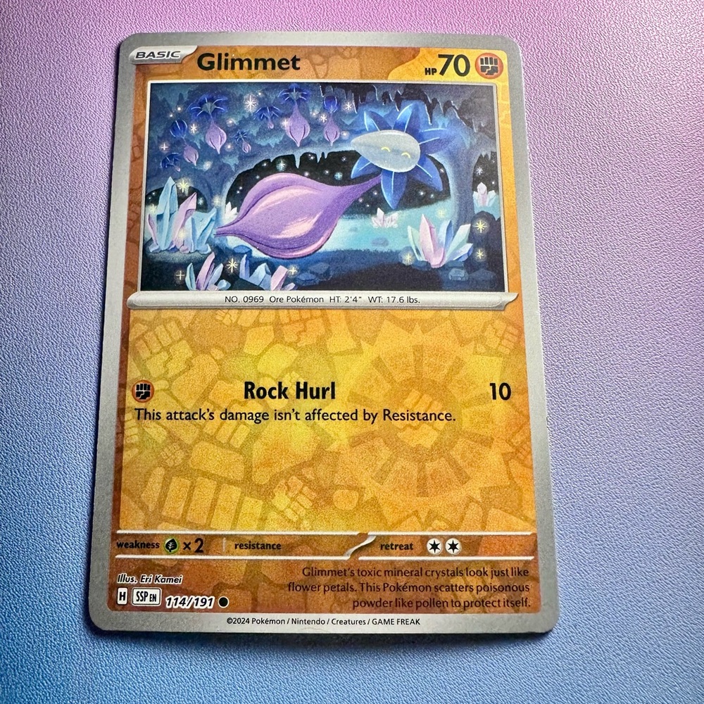glimmet [reverse holo] - 114/191 (common) — pokemon: surging sparks